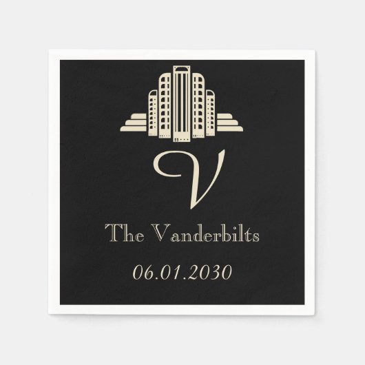 アールデコタワー結婚レイ スタンダードカクテルナプキン (正面)