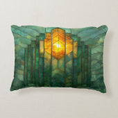 アールデコターコイズグリーンイエローオレンジ アクセントクッション (裏面)