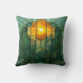 アールデコターコイズグリーンイエローオレンジ クッション (裏面)