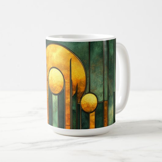 アールデコターコイズグリーン金ゴールドサン コーヒーマグカップ (正面右)