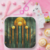 アールデコターコイズグリーン金ゴールドサン ペーパープレート (パーティー)