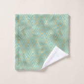 アールデコダイヤモンドのパターン、ティール(緑がかった色)、金ゴールド バスタオルセット (ウォッシュタオル)