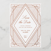 アールデコダイヤモンドのホワイトローズ金ゴールドを保存 箔招待状 (正面)