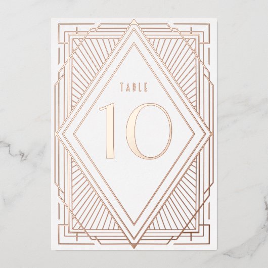 アールデコダイヤモンドバラ結婚金ゴールドのテーブル番号 箔招待状 (正面)