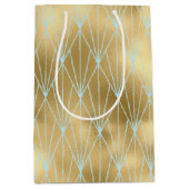 アールデコダイヤモンドパターン2、金ゴールド&ティール（緑がかった色） ミディアムペーパーバッグ (正面)