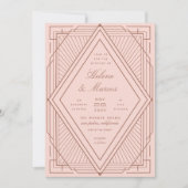 アールデコダイヤモンド赤面ピンクローズ金ゴールド結婚ズ 招待状 (正面)