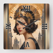アールデコダンゼルAIコンセプトアートby Xzendor7 スクエア壁時計 (正面)