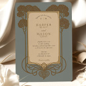 アールデコツリーとスクロール結婚ワーク 招待状