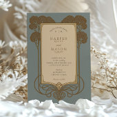 アールデコツリーとスクロール結婚ワーク 招待状