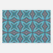 アールデコティール(緑がかった色)白黒図形パターン ラッピングペーパーシート (正面)