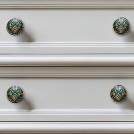 アールデコティール（緑がかった色）金ゴールドアールヌーボー セラミックノブ