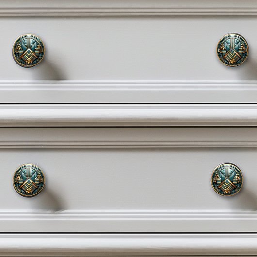 アールデコティール(緑がかった色)金ゴールドアールヌーボー セラミックノブ