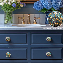 アールデコティール（緑がかった色）金ゴールドラストブルーアールヌーボー セラミックノブ