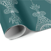 アールデコティール（緑がかった色）銀フローラ ラッピングペーパー (ロールコーナー)