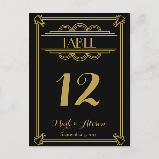 アールデコテーブル番号(メニュー金ゴールド付き) 結婚 ポストカード (正面)