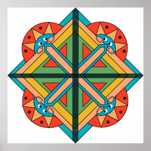 アールデコテーマと顔付きポスタおもしろいー ポスター (正面)