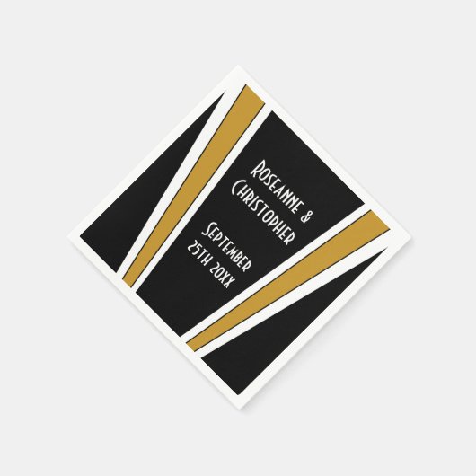 アールデコデザインブラックと金ゴールド結婚ズ スタンダードカクテルナプキン (角)