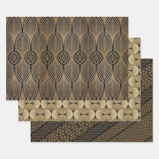 アールデコデザイン3枚3デザインギフトラップ ラッピングペーパーシート (セット)