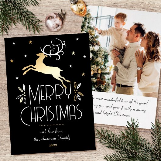 アールデコトナカイのフォトブラック金ゴールド 箔シーズンカード