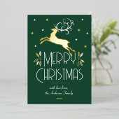 アールデコトナカイ写真グリーン金ゴールド 箔シーズンカード (立ち正面)