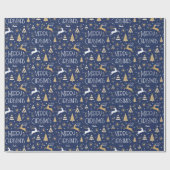 アールデコトナカイ名前をカスタムするダークブルー ラッピングペーパー (フラット)