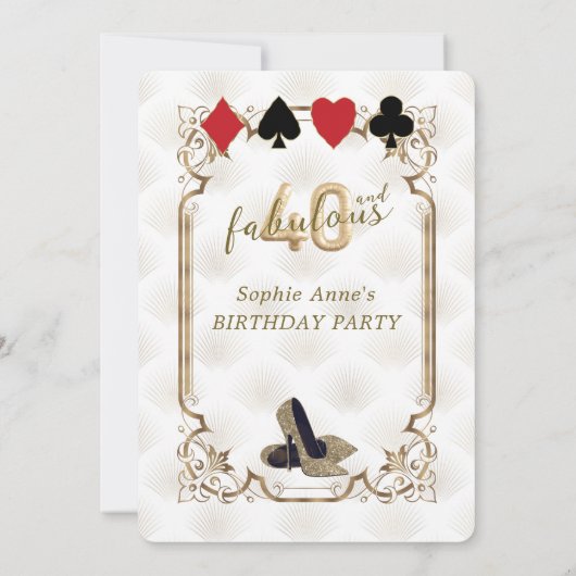 アールデコトランプのポーカー40と素晴らしい誕生日 招待状 (裏面)