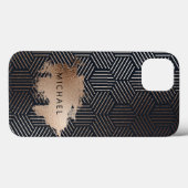 アールデコトレンディー六角紺青青銅箔線 Case-Mate iPhoneケース (裏面 (横))