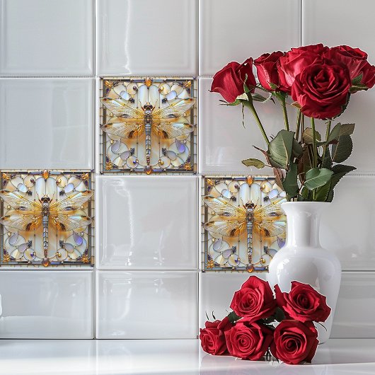 アールデコトンボのステンドグラス大切宝石 タイル