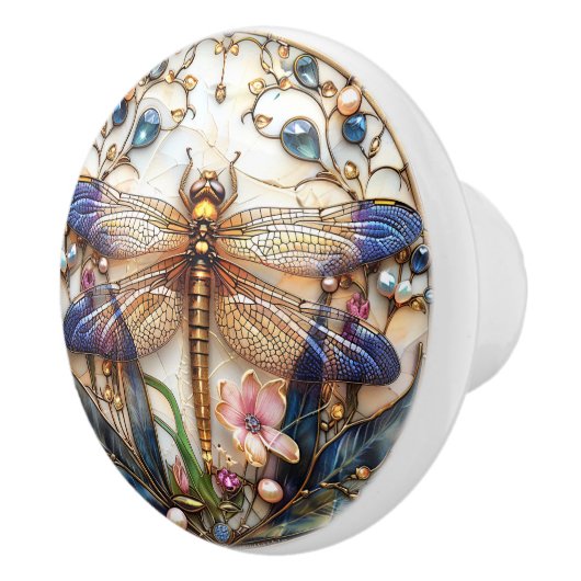 アールデコトンボ真珠の宝石エレガント花 セラミックノブ (右)