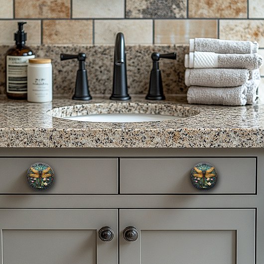 アールデコトンボ真珠ステンドグラス セラミックノブ