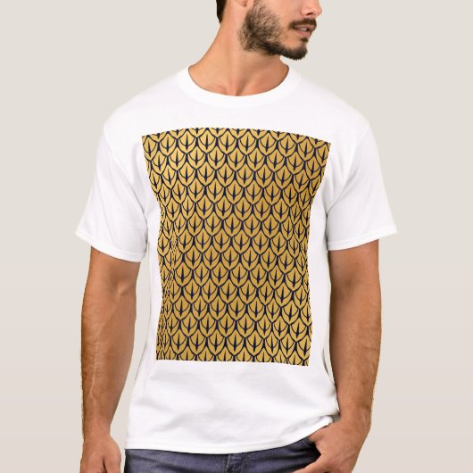 アールデコドラゴンスケール ブルーとゴールドの鱗 Tシャツ (正面)
