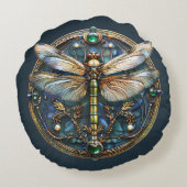 アールデコドラゴンフライパールエメラルズゴールドターコイズ ラウンドクッション (裏面)