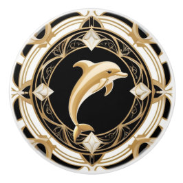 アールデコドルフィン白黒金ゴールド 航海の セラミックノブ