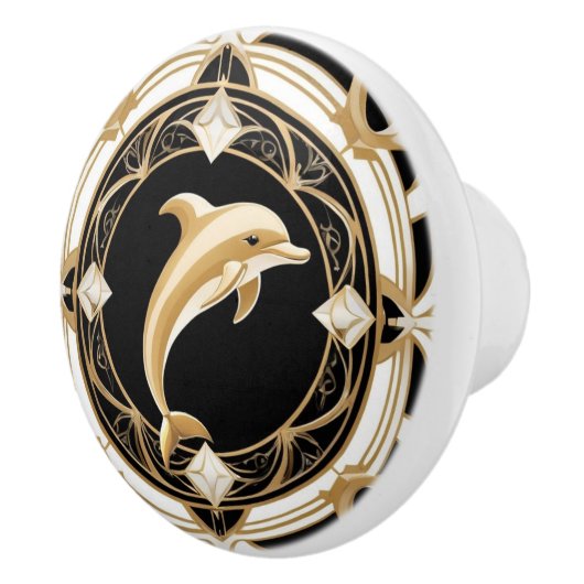 アールデコドルフィン白黒金ゴールド 航海の セラミックノブ (右)