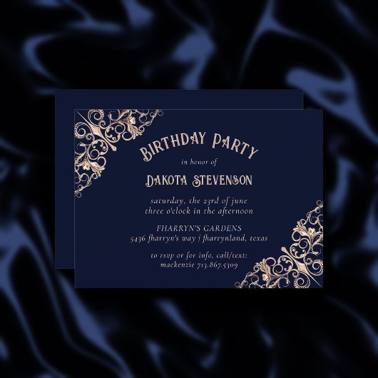 アールデコネイビーブルーと赤面 |幾何学的 招待状