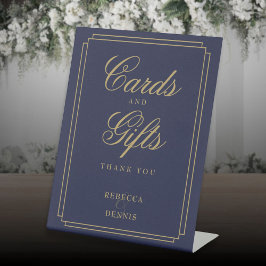 アールデコネイビーブルーと金ゴールドカードとギフト 台座サイン