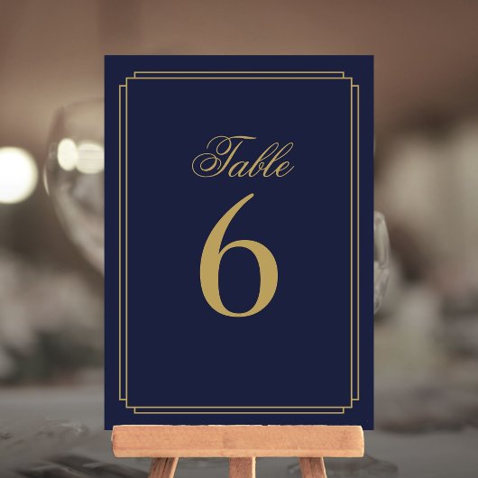 アールデコネイビーブルーと金ゴールドテーブル番号 招待状