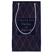 アールデコネイビー金ゴールド名前をカスタムする スモールペーパーバッグ (正面)