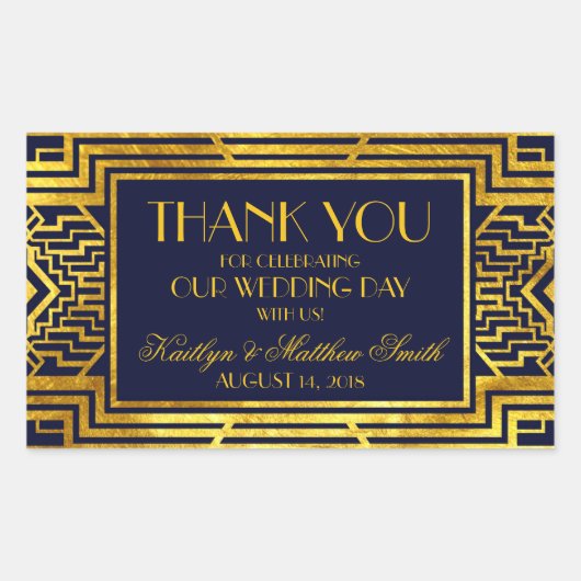アールデコネイビー金ゴールド幾何学モダン 長方形シール (正面)