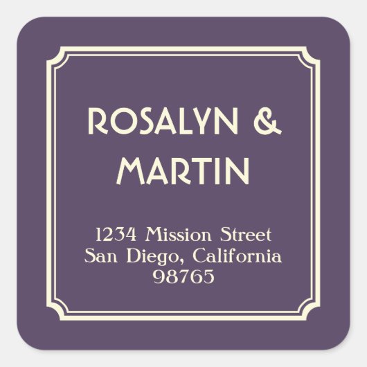 アールデコノッチ付きフレームダークパープル住所 シール (正面)