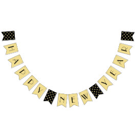 アールデコハッピーニューイヤーイブパーティーブラックフェイク金ゴールド バンティングフラッグ
