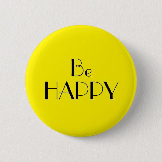 アールデコハッピーブライトイエロー文字 缶バッジ (正面)