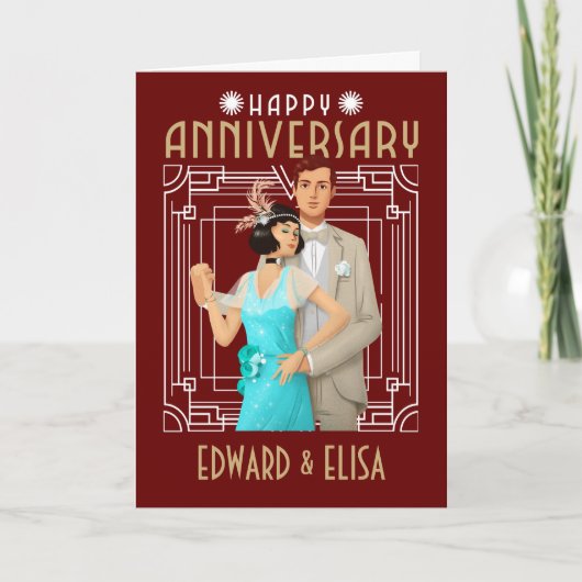 アールデコハッピー·アンバニサリーズ·ネームズ·アニアー·ブルゴーニュ カード (正面)