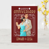 アールデコハッピー·アンバニサリーズ·ネームズ·アニアー·ブルゴーニュ カード (黄色い花)