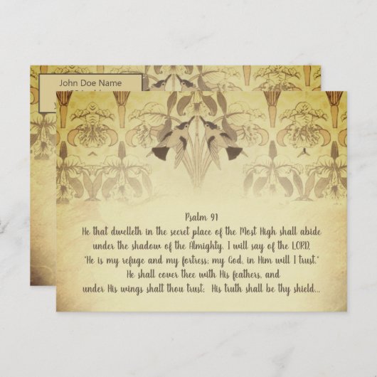 アールデコハミングバード彼は私の避難所Psalm 91 ポストカード (正面/裏面)