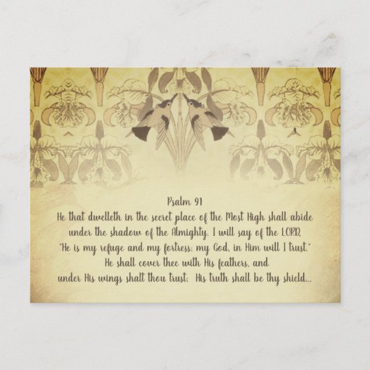 アールデコハミングバード彼は私の避難所Psalm 91 ポストカード (正面)