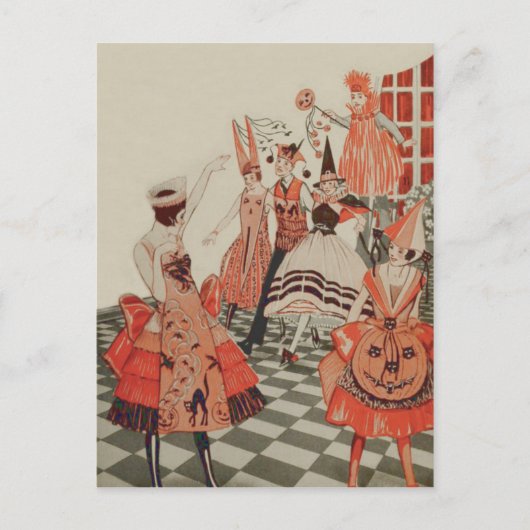 アールデコハローウィンパーティブラックキャットカボチャ インビテーションポストカード (正面)