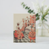 アールデコハローウィンパーティブラックキャットカボチャ インビテーションポストカード (スタンド正面)