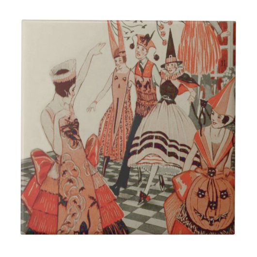 アールデコハローウィンパーティブラックキャットカボチャ タイル (正面)