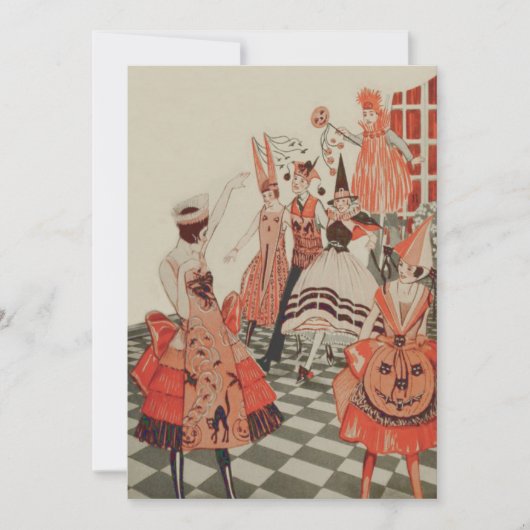 アールデコハローウィンパーティブラックキャットカボチャ 招待状 (正面)